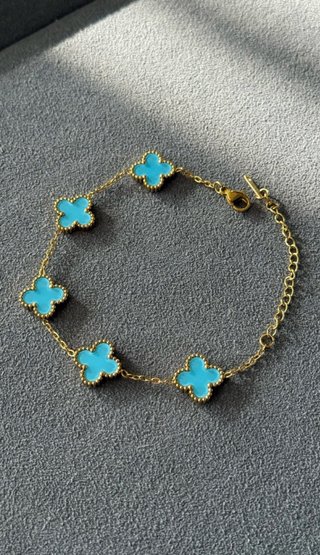 Pulsera tréboles dorados y turquesa