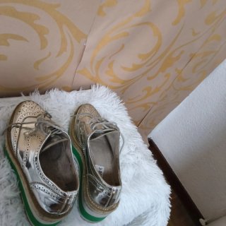 Zapatos plateados con plataforma verde