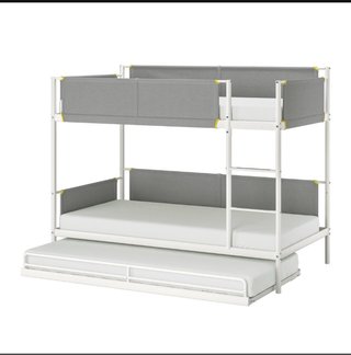 Letto a castello bianco/grigio con letto aggiuntivo