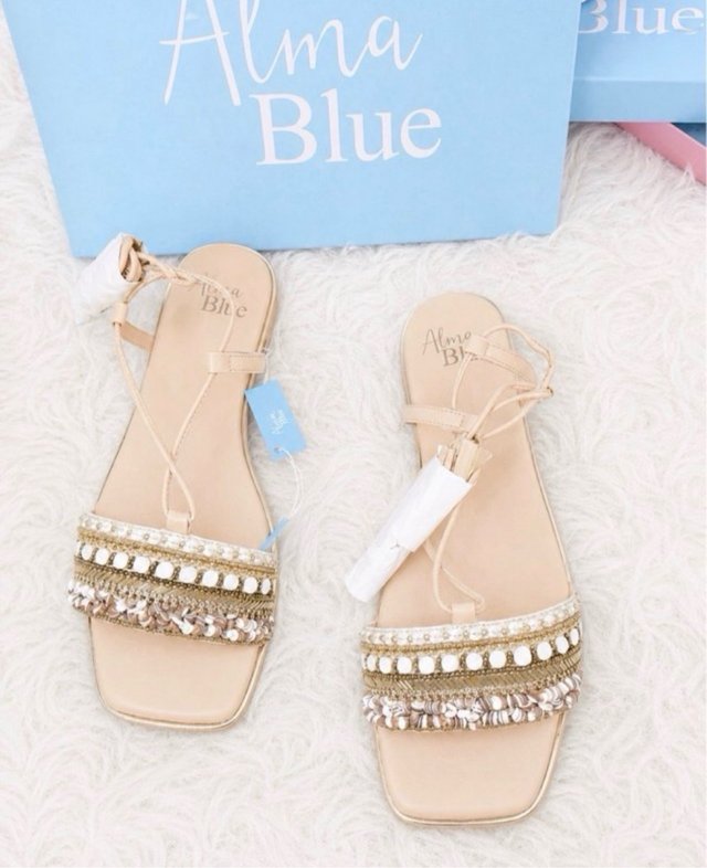 Sandalias Alma Blue Beige y Dorado