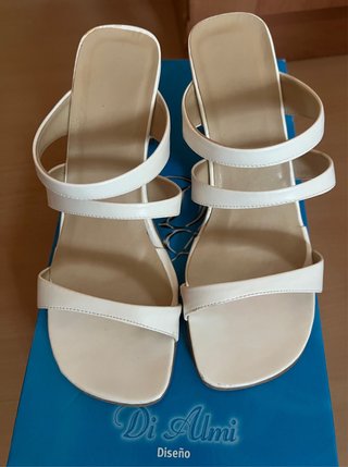 Sandalias Mujer Blancas Tacón Medio