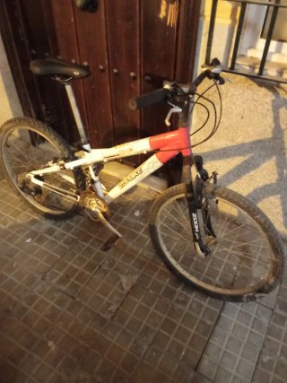 Bicicleta de montaña blanca y roja