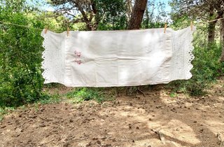 Sábana y almohada a juego antiguas de hilo