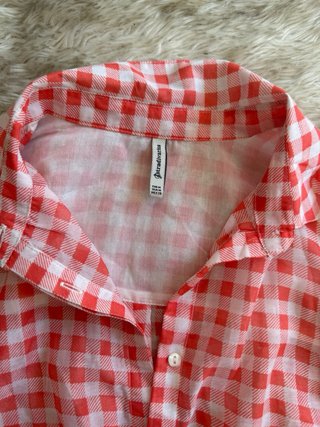 Camisa cuadros coral y blanco