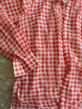 Camisa cuadros coral y blanco