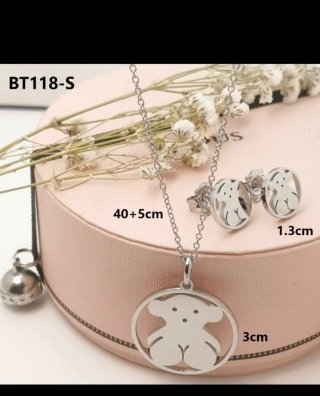 Conjunto Pendientes y Cadena Oso Plata