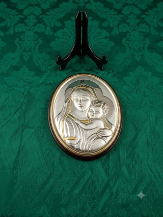 Quadro Sacra Famiglia Argento Legno