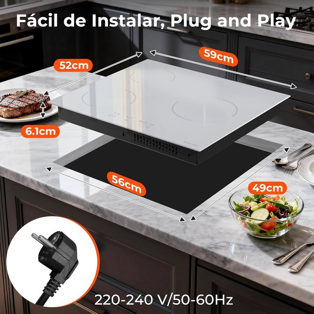 KARINEAR Placa Inducción 3Fuegos 60cm 3500W Blanca