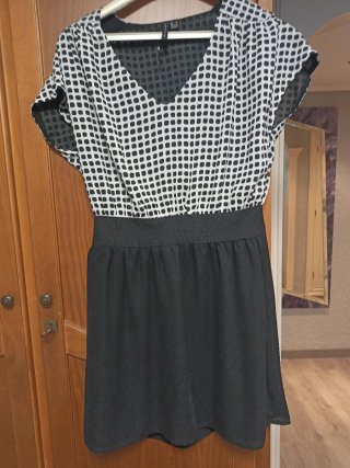 Vestido Mango Talla M Blanco y Negro