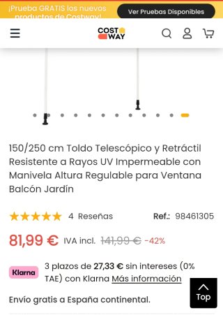 Toldo retráctil balcón 150cm gris