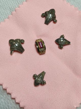 Spilla Fregi Antica Oro e Rosa