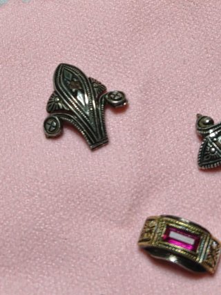 Spilla Fregi Antica Oro e Rosa