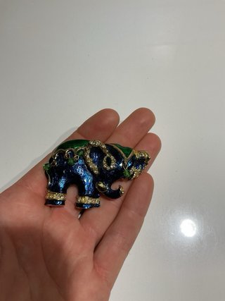 Spilla vintage elefante blu e verde