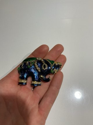 Spilla vintage elefante blu e verde