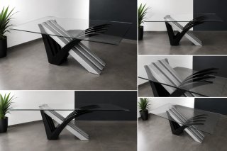 Mesa de comedor de diseño con tapa de cristal