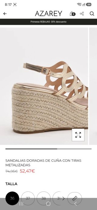 Sandalias cuña doradas Azarey Talla 39. ¡¡¡NUEVA!!