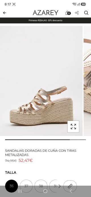 Sandalias cuña doradas Azarey Talla 39. ¡¡¡NUEVA!!