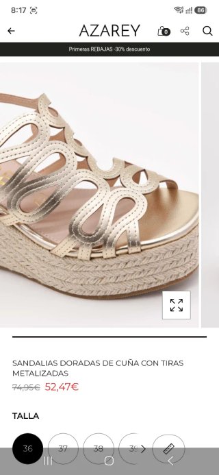 Sandalias cuña doradas Azarey Talla 39. ¡¡¡NUEVA!!