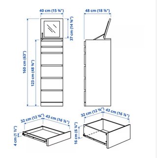 Cómoda alta estrecha Ikea Malm 6 cajones negra
