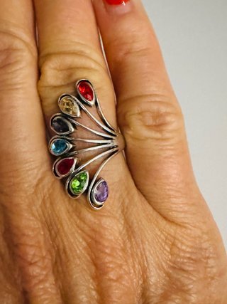 Anello Argento Pavone Multicolore