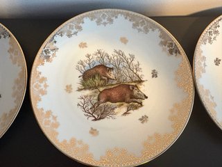 Juego 6 Platos Porcelana Caza Vintage de Limoges