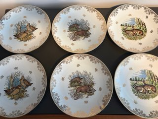Juego 6 Platos Porcelana Caza Vintage de Limoges