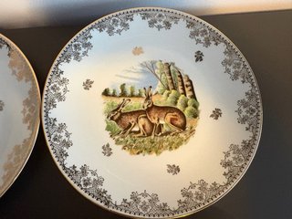 Juego 6 Platos Porcelana Caza Vintage de Limoges