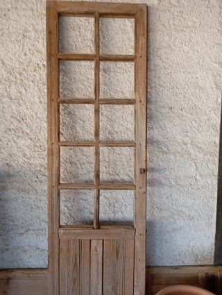 Puerta antigua madera cuarterones cristal 230x67cm