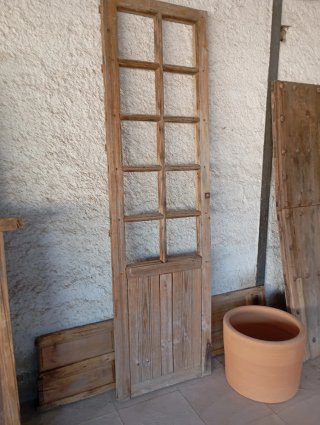 Puerta antigua madera cuarterones cristal 230x67cm