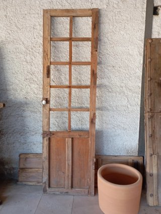 Puerta antigua madera cuarterones cristal 230x67cm