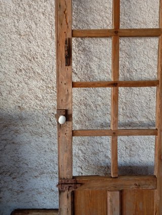 Puerta antigua madera cuarterones cristal 230x67cm