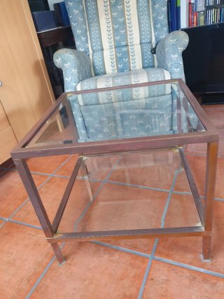 Mesa de centro cristal y latón