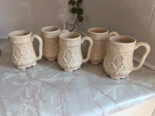 Lote 8 Jarras Cerámica Vintage Beige y Blanco