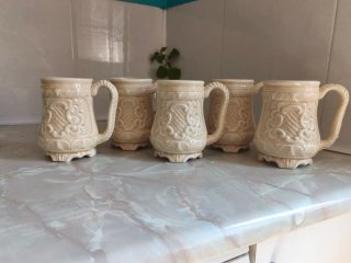Lote 8 Jarras Cerámica Vintage Beige y Blanco
