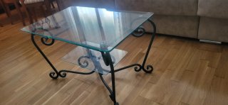 Mesa centro forja y cristal
