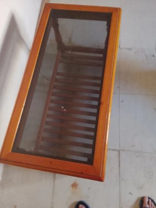 Mesa centro madera y cristal negro