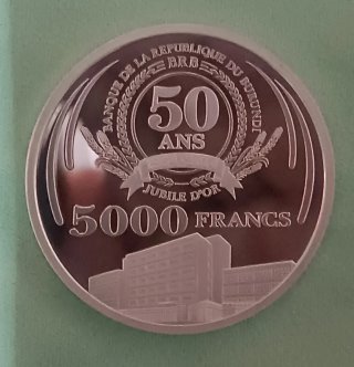Moneda Plata Burundi 5000 Francos 50 Años