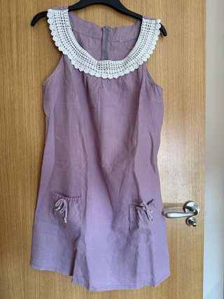 Vestido lino y crochet morado