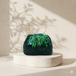 Cartera Crochet Verde  con flecos seda