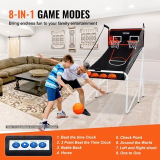 Juego de Arcade de Baloncesto Plegable, Juego de Baloncesto Interior para 2 Jugadores, Deporte de Doble Tiro en Casa con 4 Pelotas, 8 Modos de Juego, Marcador Electrónico y Bomba de Inflación, par...