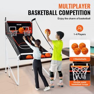 Juego de Arcade de Baloncesto Plegable, Juego de Baloncesto Interior para 2 Jugadores, Deporte de Doble Tiro en Casa con 4 Pelotas, 8 Modos de Juego, Marcador Electrónico y Bomba de Inflación, par...