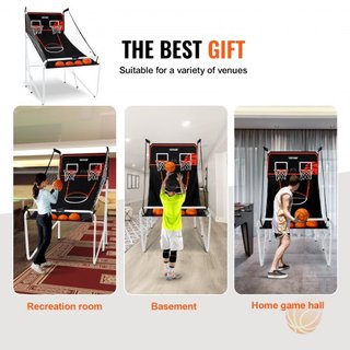Juego de Arcade de Baloncesto Plegable, Juego de Baloncesto Interior para 2 Jugadores, Deporte de Doble Tiro en Casa con 4 Pelotas, 8 Modos de Juego, Marcador Electrónico y Bomba de Inflación, par...