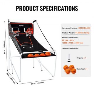 Juego de Arcade de Baloncesto Plegable, Juego de Baloncesto Interior para 2 Jugadores, Deporte de Doble Tiro en Casa con 4 Pelotas, 8 Modos de Juego, Marcador Electrónico y Bomba de Inflación, par...