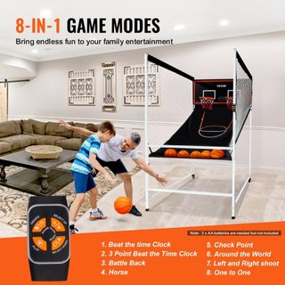 Juego de Baloncesto Arcade Cage, Juego de Baloncesto Interior para 2 Jugadores, Deporte de Doble Tiro en Casa con 5 Pelotas, 8 Modos de Juego, Marcador Electrónico y Bomba de Inflación, para Niños...