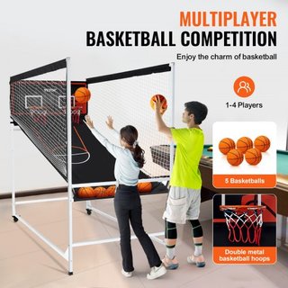Juego de Baloncesto Arcade Cage, Juego de Baloncesto Interior para 2 Jugadores, Deporte de Doble Tiro en Casa con 5 Pelotas, 8 Modos de Juego, Marcador Electrónico y Bomba de Inflación, para Niños...