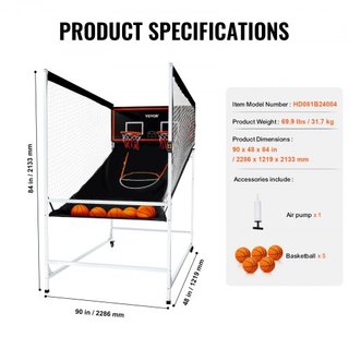 Juego de Baloncesto Arcade Cage, Juego de Baloncesto Interior para 2 Jugadores, Deporte de Doble Tiro en Casa con 5 Pelotas, 8 Modos de Juego, Marcador Electrónico y Bomba de Inflación, para Niños...