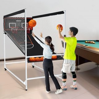 Juego de Baloncesto Arcade Cage, Juego de Baloncesto Interior para 2 Jugadores, Deporte de Doble Tiro en Casa con 5 Pelotas, 8 Modos de Juego, Marcador Electrónico y Bomba de Inflación, para Niños...