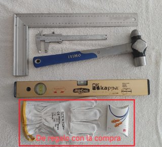 ESCUADRA, CALIBRADOR, MARTILLO, NIVEL + REGALO.