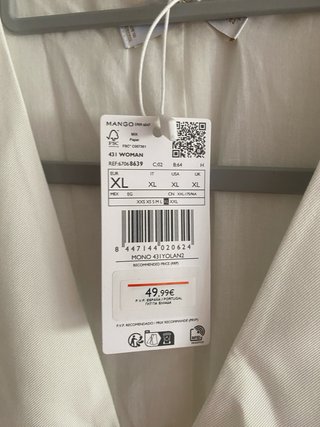 Mono Mango Blanco Talla XL Nuevo