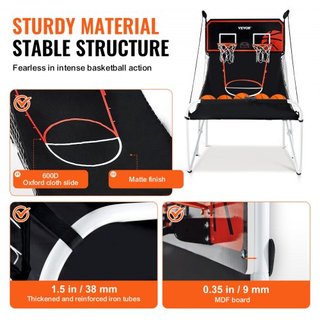 Juego de Arcade de Baloncesto Plegable, Juego de Baloncesto Interior para 2 Jugadores, Deporte de Doble Tiro en Casa con 5 Pelotas, 8 Modos de Juego, Marcador Electrónico y Bomba de Inflación, par...